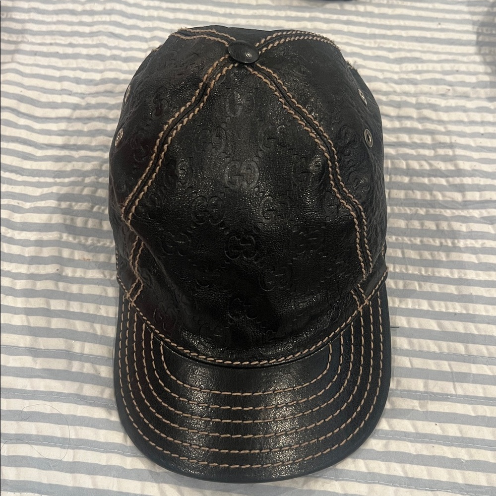 Gucci Black Embossed Leather Hat